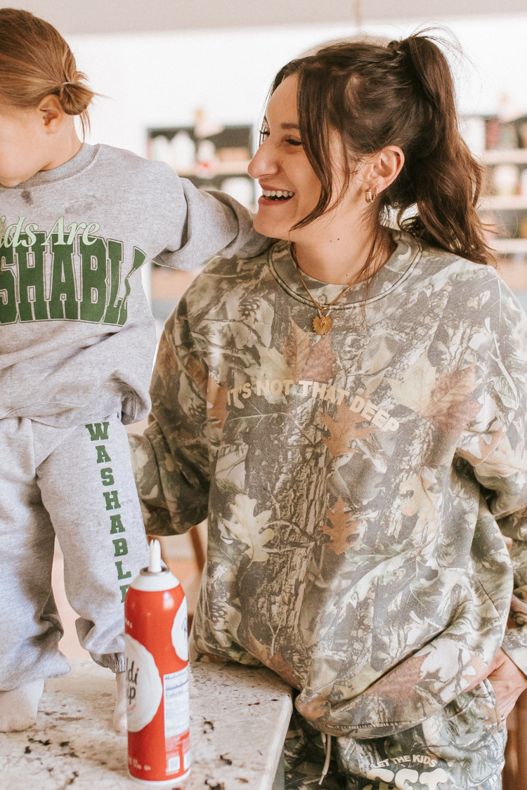Let the Kids Get Messy Camo Crewneck