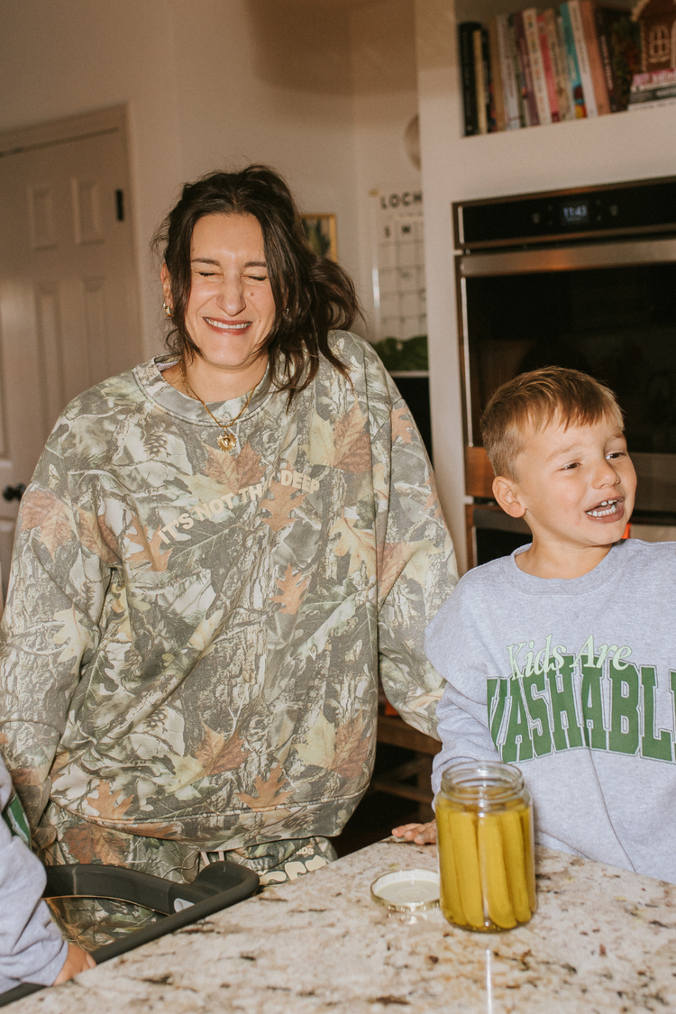 Let the Kids Get Messy Camo Crewneck